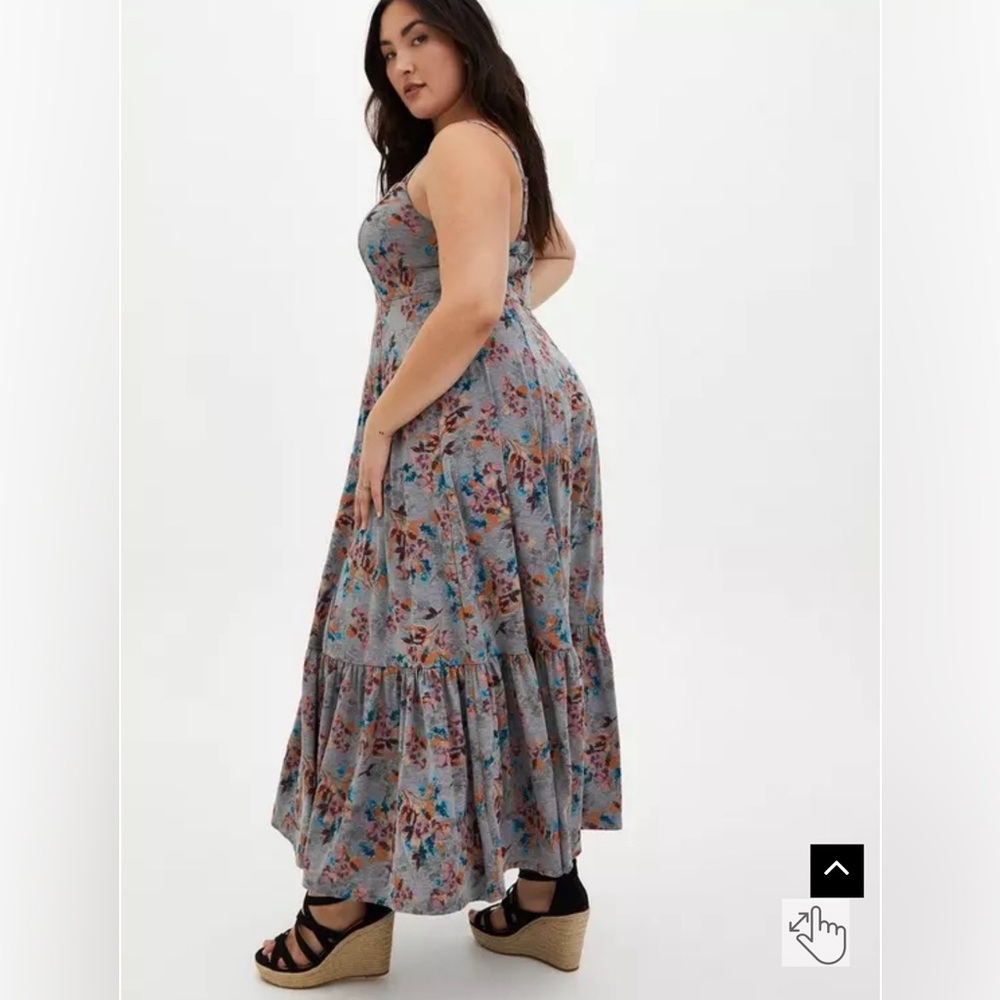 *Torrid Maxi Jersey Tiered Strappy Dress Grey Floral Size 2 2X - Picture 4 of 11